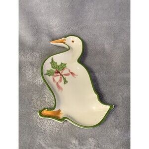 N.S. Gustin L.A. California Pottery Holly &‎ Bow Christmas Goose Dish Spoon Rest